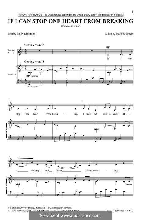 If I Can Stop One Heart from Breaking: Para vocais e piano by Matthew Emery