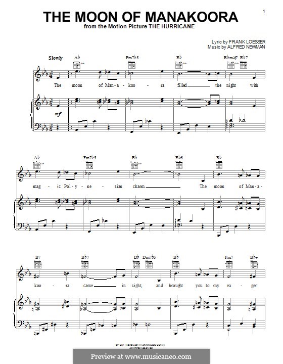 The Moon of Manakoora: Para vocais e piano (ou Guitarra) by Alfred Newman