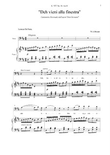 Deh vieni alla finestra: Para vocais e piano by Wolfgang Amadeus Mozart