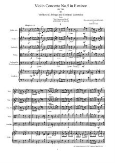 Six Violin Concertos, Op.6: Concerto No.5 in E Minor – score and all parts, RV 280 by Antonio Vivaldi