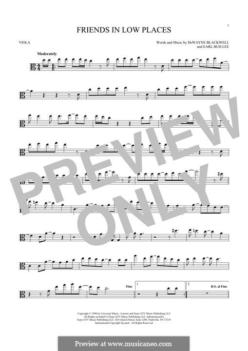 Friends in Low Places (Garth Brooks): para viola by Dewayne Blackwell, Earl Bud Lee