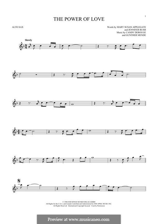 The Power of Love: For alto saxophone (Air Supply) by Candy Derouge, Gunther Mende, Jennifer Rush, Mary Susan Applegate