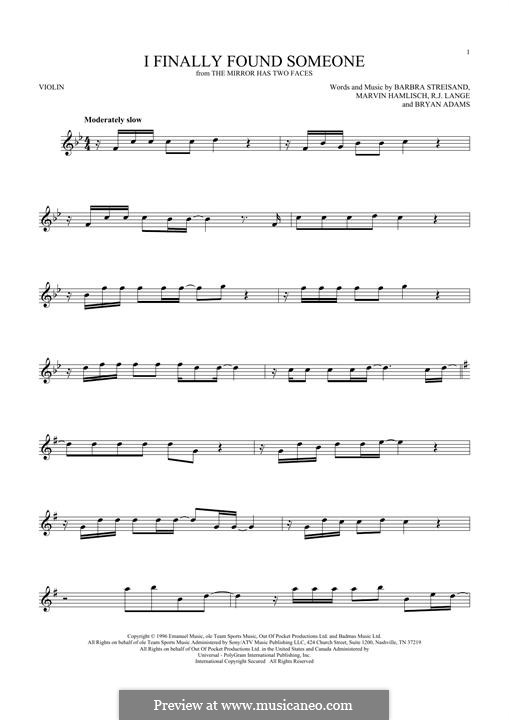 I Finally Found Someone (from The Mirror Has Two Faces): para violino by Barbra Streisand, Bryan Adams, Marvin Hamlisch, Robert John Lange