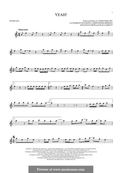 Yeah! (Usher featuring Lil Jon & Ludacris): para saxofone tenor by Christine Yarian, Christopher Bridges, Freddie Perren, Jalil Hutchins, James Phillips, Jonathan Smith, LaMarquis Jefferson, Lawrence Smith, J. Que, Sean Garrett