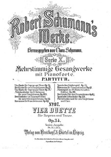 Four Duos for Voices and Piano, Op.34: Four Duos for Voices and Piano by Robert Schumann