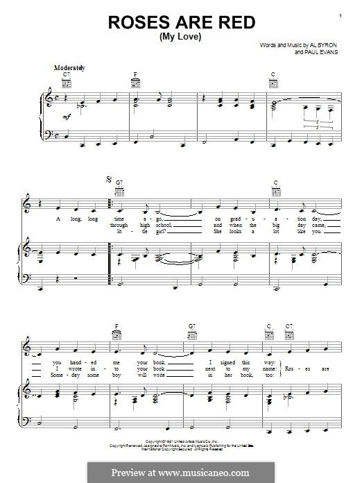 Roses are Red, My Love (Bobby Vinton): Para vocais e piano (ou Guitarra) by Paul Evans, Al Byron