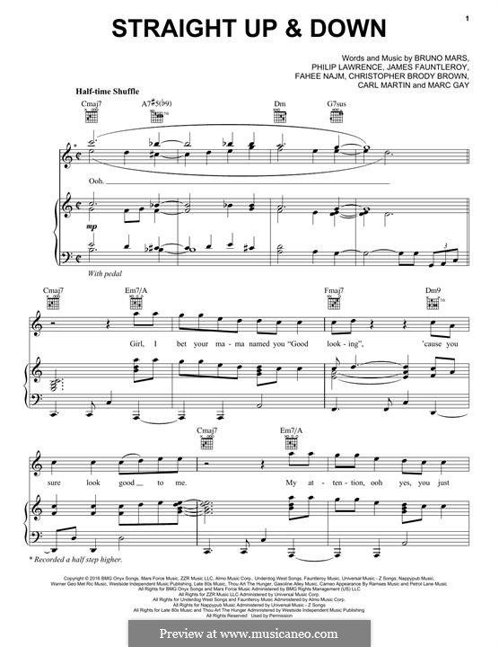 Straight Up & Down: Para vocais e piano (ou Guitarra) by T-Pain, James Fauntleroy II, Bruno Mars, Philip Lawrence, Carl Martin, Christopher Brody Brown, Marc Gay