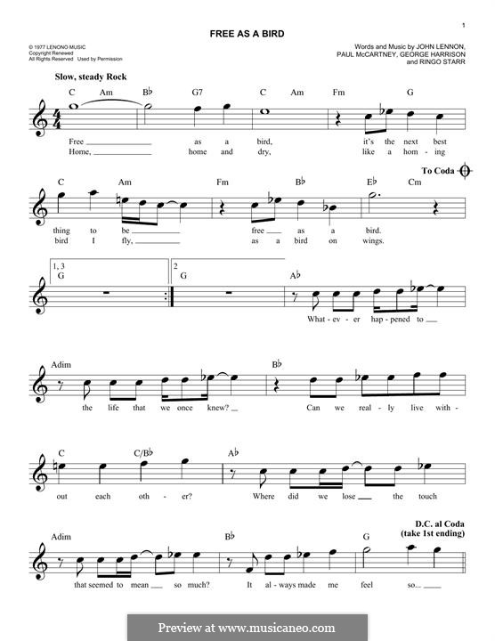 バンド・スコア・ピース Free As A Bird／ザ・ビートルズ Free as a Bird (The Beatles) por J. Lennon - Partituras on músicaNeo