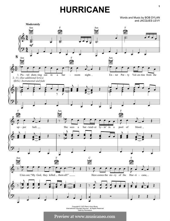 Hurricane: Para vocais e piano (ou Guitarra) by Bob Dylan