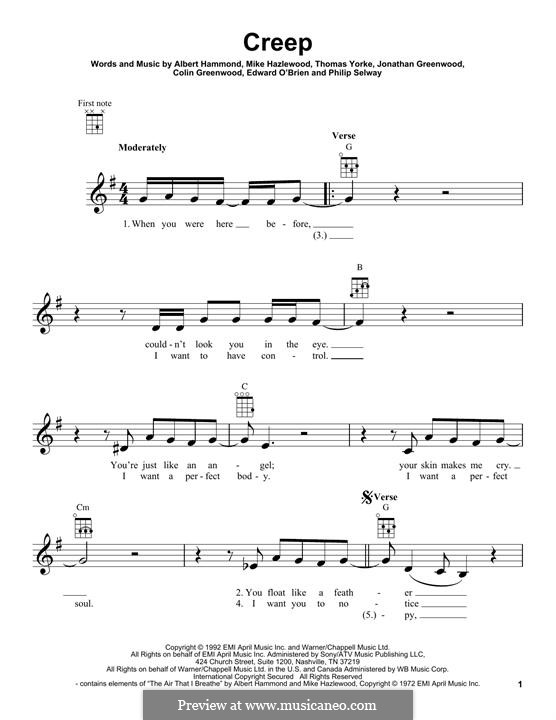 Creep (Radiohead): para ukulele by Albert Hammond, Colin Greenwood, Ed O'Brien, Jonny Greenwood, Mike Hazelwood, Phil Selway, Thomas Yorke