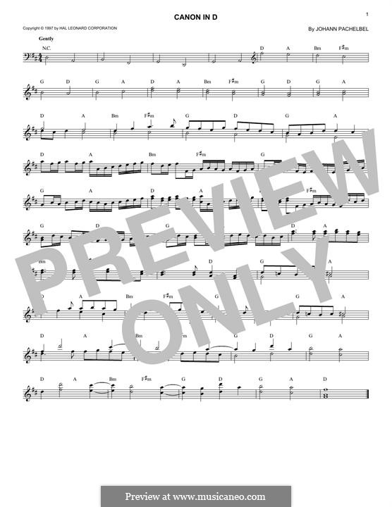 Canon in D Major (Printable): melodia by Johann Pachelbel