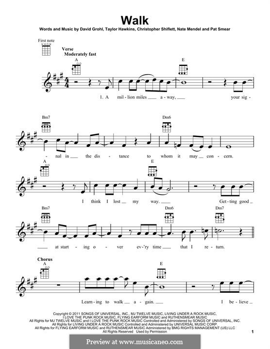 Walk (Foo Fighters): para ukulele by Christopher Shiflett, David Grohl, Nate Mendel, Pat Smear, Taylor Hawkins