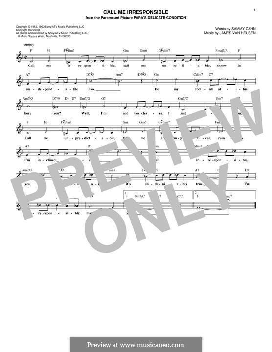 Call Me Irresponsible (Frank Sinatra): melodia by Jimmy Van Heusen