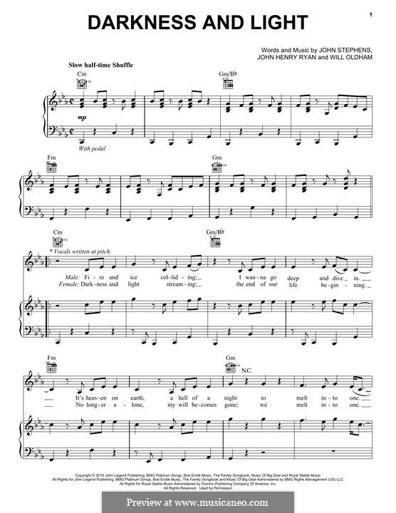 Darkness and Light (John Legend): Para vocais e piano (ou Guitarra) by John Stephens, Will Oldham, John Henry Ryan
