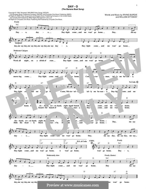 Day-O (The Banana Boat Song): melodia by Irving Burgie, William Attaway