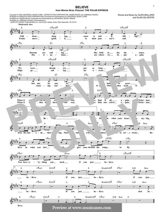 Believe (from The Polar Express): melodia by Alan Silvestri, Glen Ballard