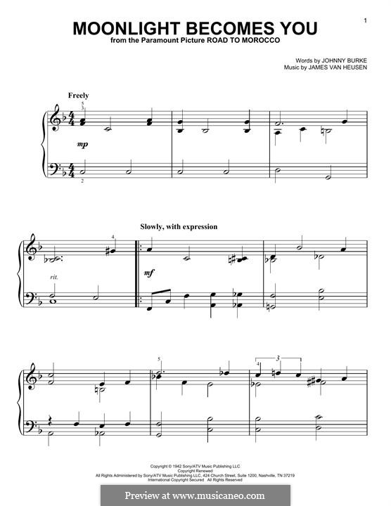 Moonlight Becomes You: Para Piano by Jimmy Van Heusen