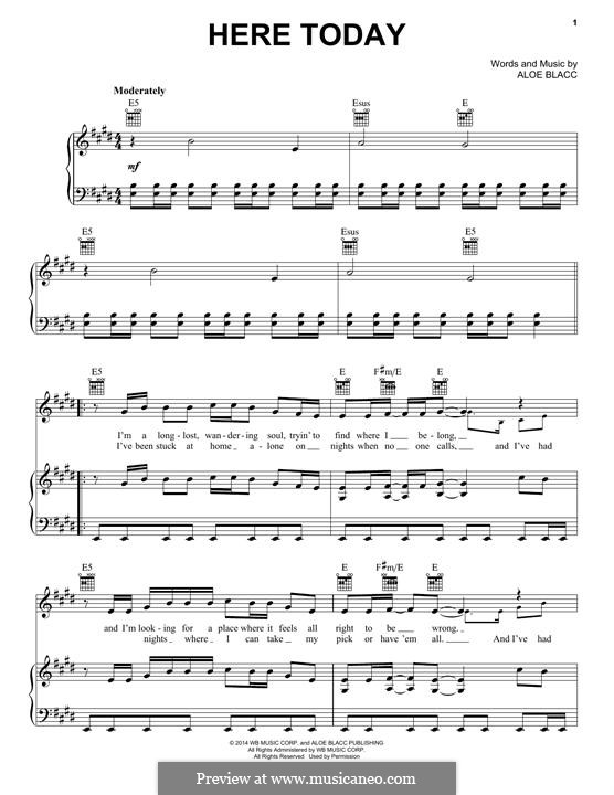 Here Today: Para vocais e piano (ou Guitarra) by Aloe Blacc