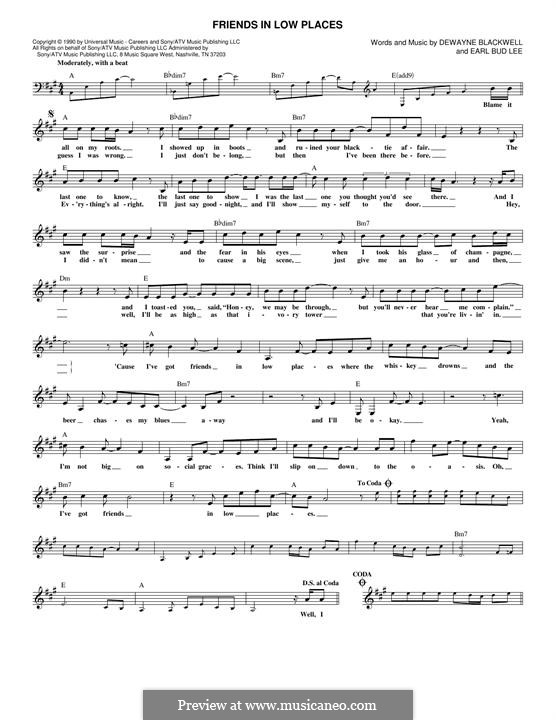 Friends in Low Places (Garth Brooks): melodia by Dewayne Blackwell, Earl Bud Lee