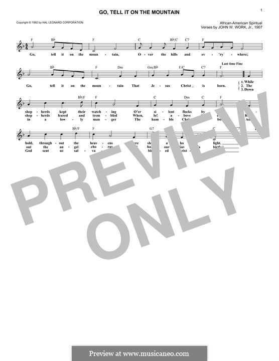 Go, Tell it on the Mountain (Printable Scores): melodia by folklore