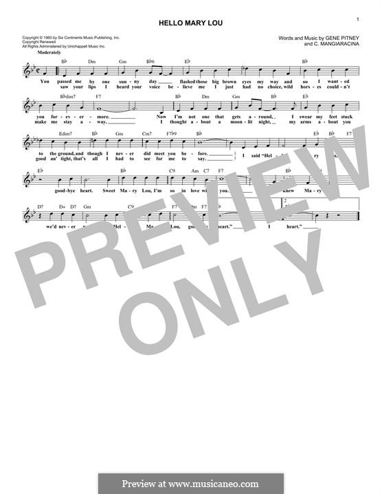 Hello Mary Lou (Ricky Nelson): melodia by Cayet Mangiaracina, Gene Pitney