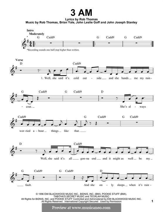 3 AM (Matchbox Twenty): melodia by Brian Yale, Jay Stanley, John Goff, Rob Thomas