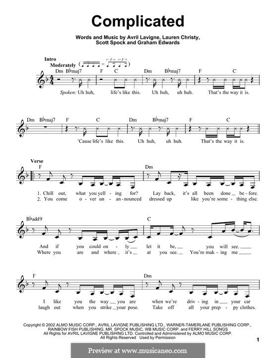 Complicated: melodia by Avril Lavigne, Graham Edwards, Lauren Christy, Scott Spock