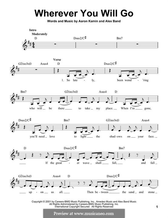 Wherever You Will Go (The Calling): melodia by Aaron Kamin, Alex Band