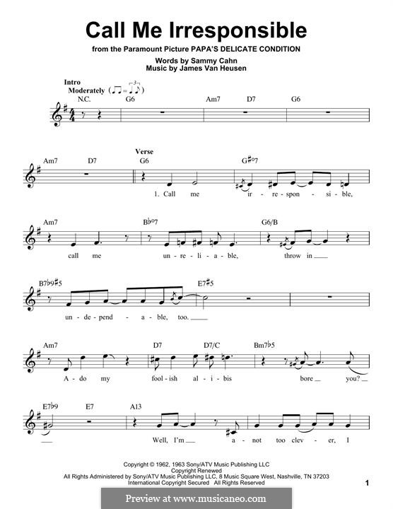 Call Me Irresponsible (Frank Sinatra): melodia by Jimmy Van Heusen