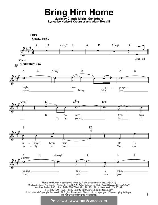 Bring Him Home: melodia by Claude-Michel Schönberg