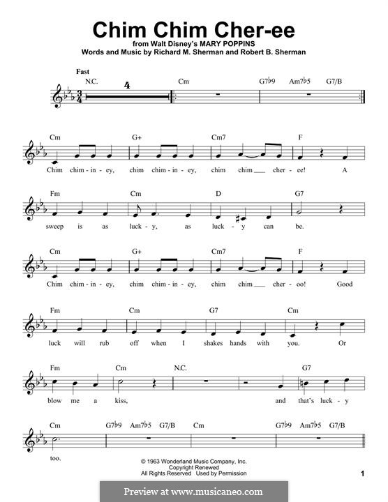Chim Chim Cher-ee (from Mary Poppins): melodia by Richard M. Sherman, Robert B. Sherman
