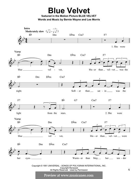 Blue Velvet: melodia by Bernie Wayne, Lee Morris
