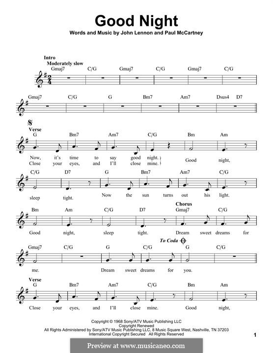 Good Night (The Beatles): melodia by John Lennon, Paul McCartney