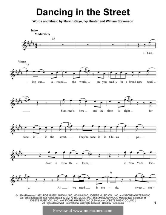 Dancing in the Street (Martha & The Vandellas): melodia by Ivory Joe Hunter, Marvin P. Gaye, William Stevenson