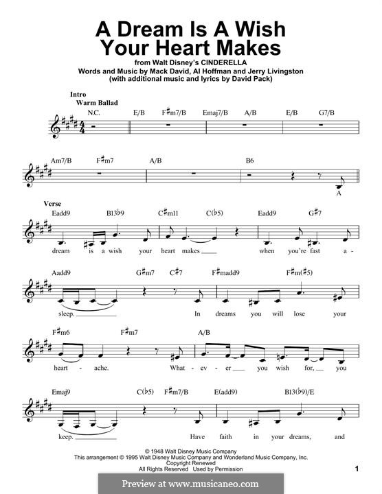 A Dream Is A Wish Your Heart Makes From Disney S Cinderella Por A Hoffman J Livingston M David Em Musicaneo