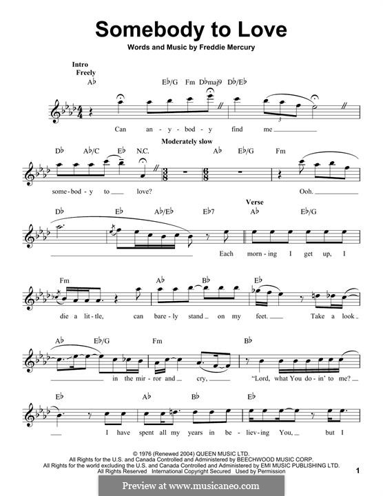 Somebody to Love (Queen): melodia by Freddie Mercury