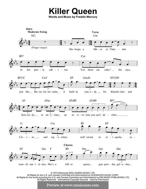 Killer Queen (Queen): melodia by Freddie Mercury