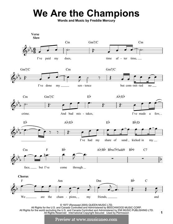 We are the Champions (Queen): melodia by Freddie Mercury