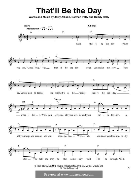 That'll Be the Day: Melody line (The Crickets) by Buddy Holly, Jerry Allison, Norman Petty