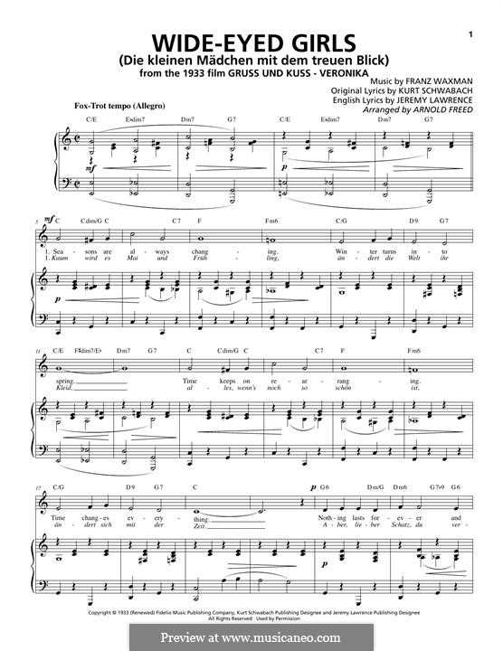 Wide-Eyed Girls (Die kleinen Mädchen mit dem treuen Blick): Para vocais e piano by Franz Waxman
