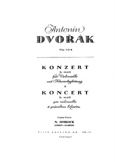 Concerto for Cello and Orchestra in B Minor, B.191 Op.104: versão para violoncelo e piano by Antonín Dvořák