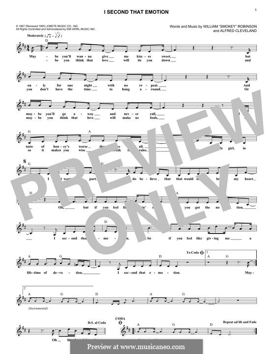 I Second That Emotion (Smokey Robinson & The Miracles): melodia by Al Cleveland, Smokey Robinson