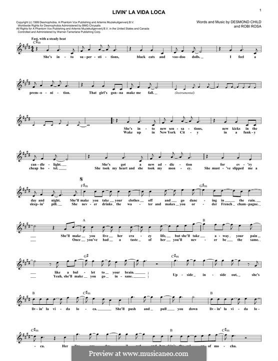Livin' la vida loca (Ricky Martin): melodia by Desmond Child, Robi Rosa
