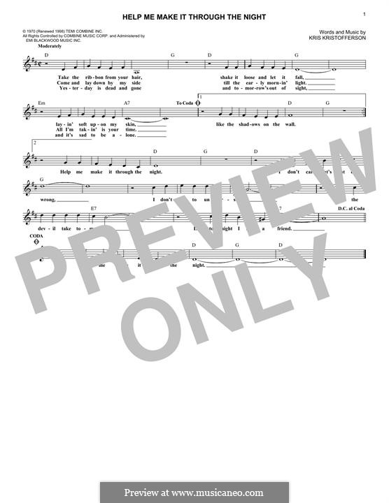 Help Me Make It Through the Night: melodia by Kris Kristofferson