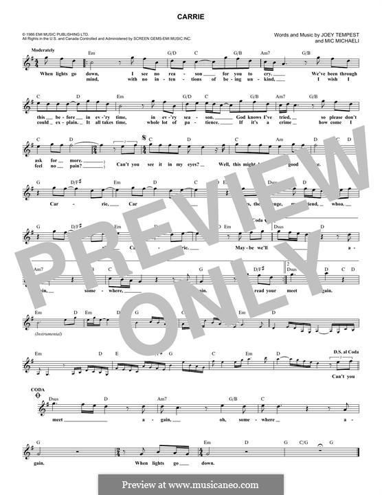 Carrie (Europe) por J. Tempest, M. Michaeli Partituras on músicaNeo