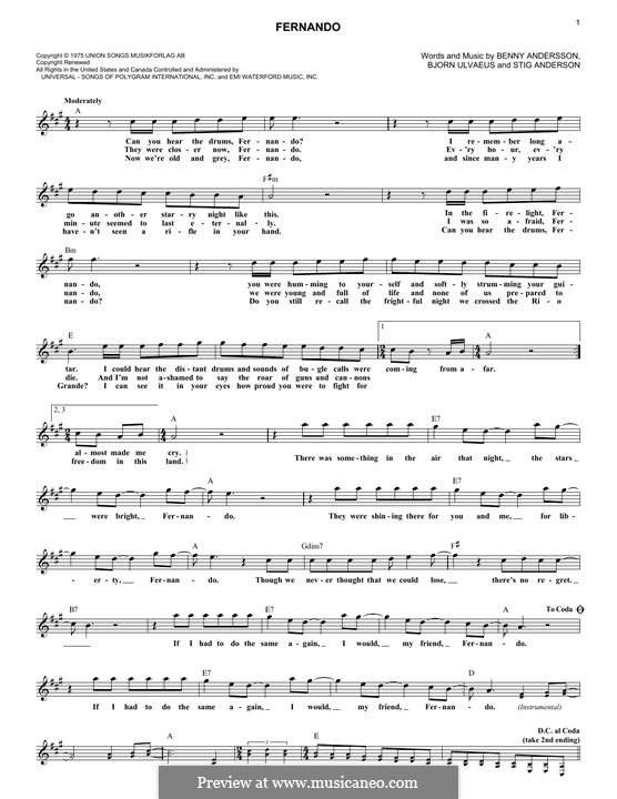Fernando (ABBA): melodia by Benny Andersson, Björn Ulvaeus, Stig Anderson
