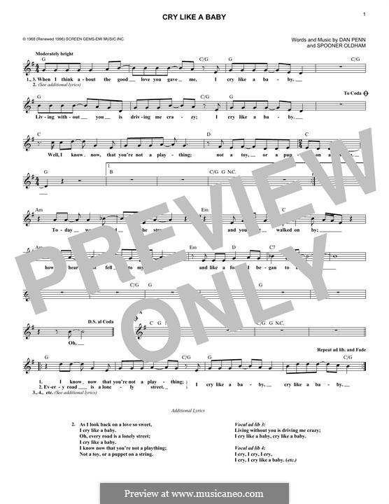 Cry Like a Baby (The Box Tops): melodia by Dan Penn, Spooner Oldham