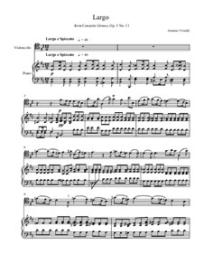 Concerto for Two Violins, Cello and Strings No.11 in D Minor, RV 565: Largo, for cello and piano by Antonio Vivaldi