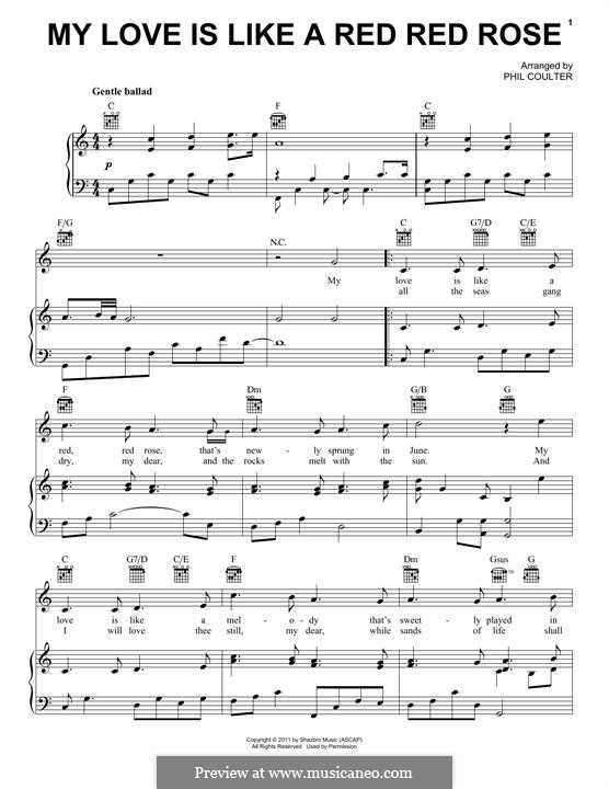 My Love is Like a Red, Red Rose: Para vocais e piano (ou Guitarra) by folklore