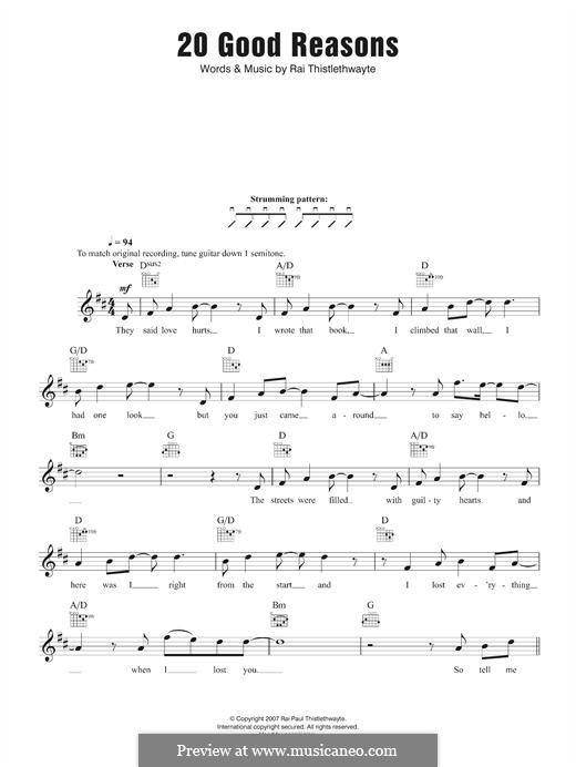 20 Good Reasons (Thirsty Merc): melodia by Rai Thistelthwayte